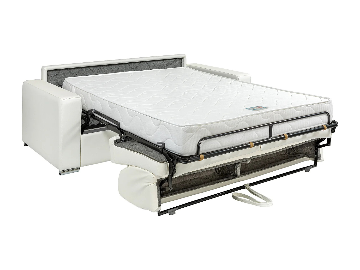 Canapé 3 places convertible express en cuir de buffle blanc - Couchage à lattes larges 140 cm - Matelas 18 cm CALITO
