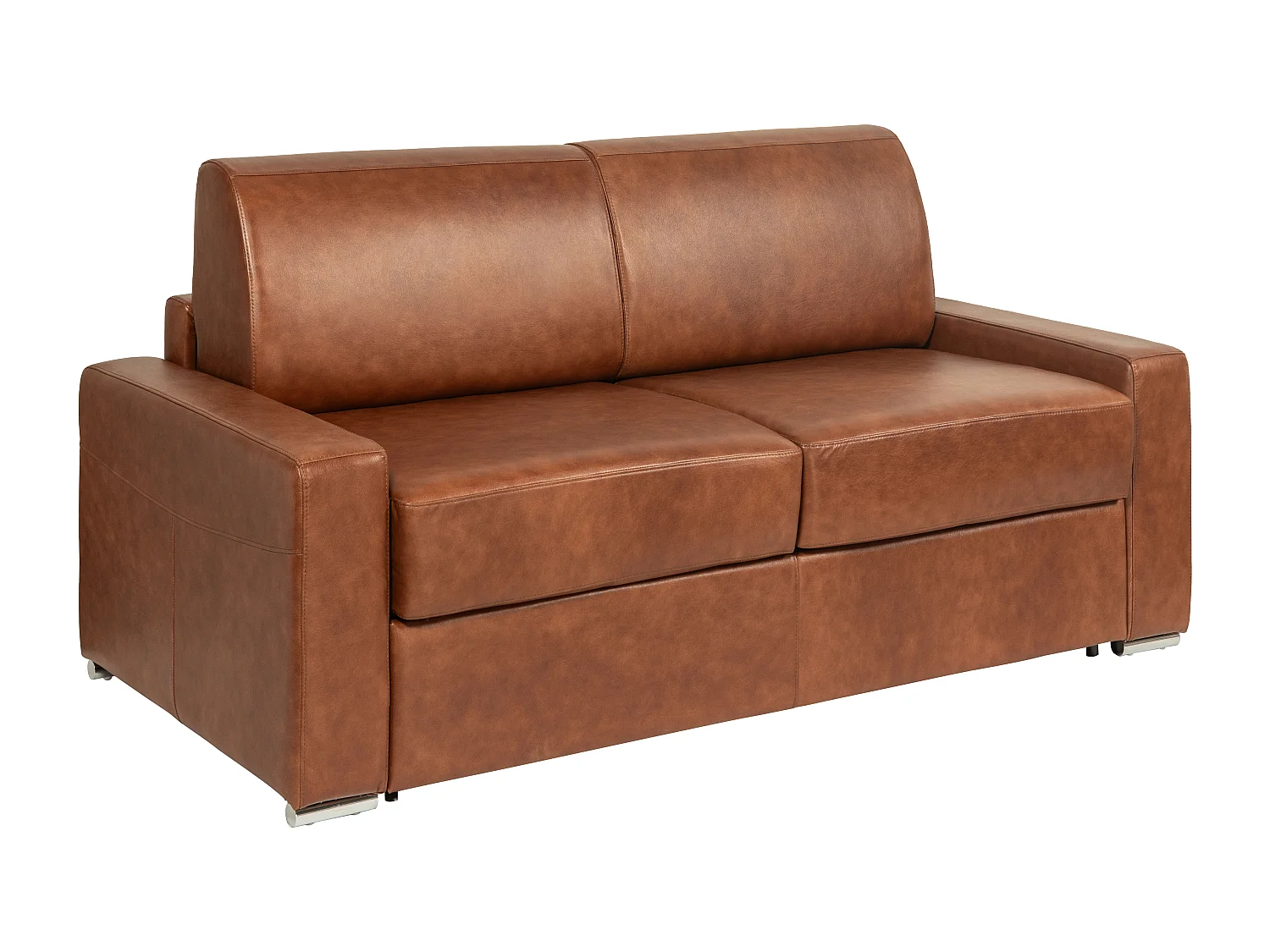 Canapé 3 places convertible express en cuir de buffle vintage caramel - Couchage à lattes larges 140 cm - Matelas 22 cm avec mémoire de forme CALITO