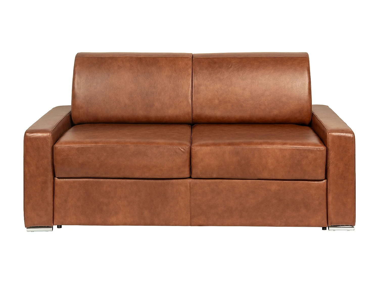 Canapé 3 places convertible express en cuir de buffle vintage caramel - Couchage à lattes larges 140 cm - Matelas 22 cm avec mémoire de forme CALITO