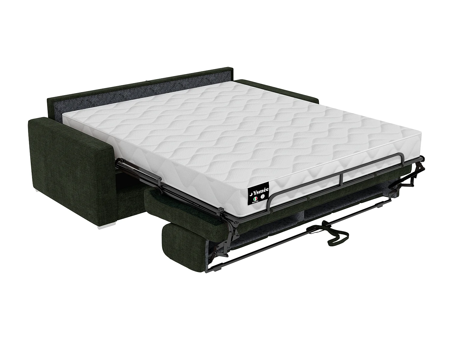Canapé 3 places convertible express en tissu vert - Couchage 140 cm - Matelas 22 cm avec mémoire de forme CALITO