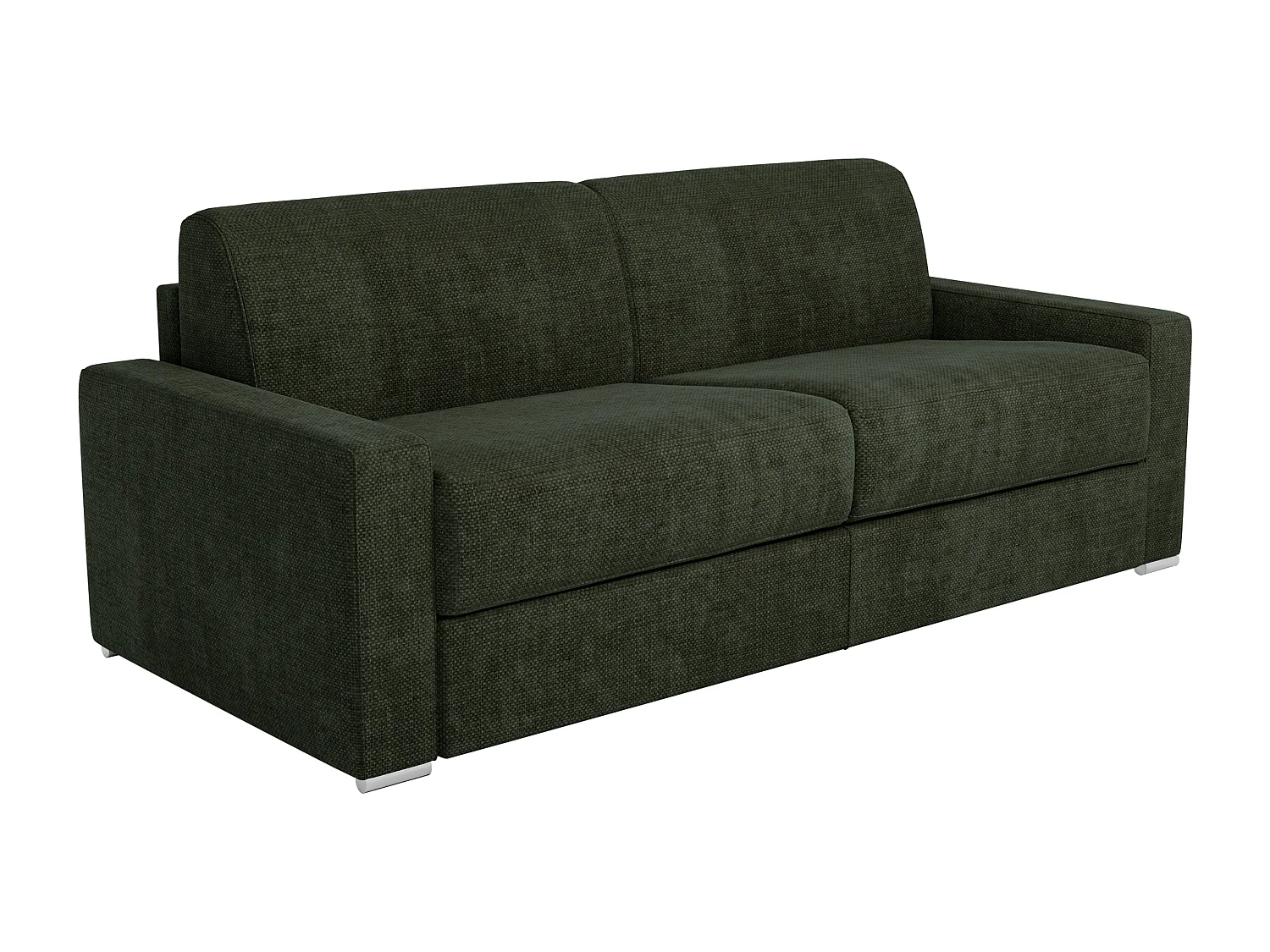 Canapé 3 places convertible express en tissu vert - Couchage à lattes larges 140 cm - Matelas 22 cm avec mémoire de forme CALITO