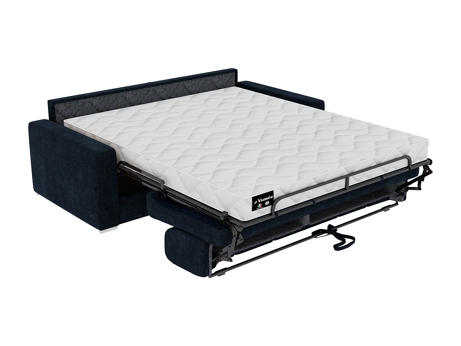 Canapé 3 places convertible express en tissu bleu - Couchage 140 cm - Matelas 18 cm - CALITO