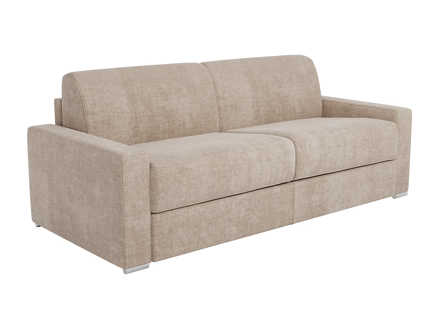Canapé 3 places convertible express en tissu beige - Couchage 140 cm - Matelas 22 cm avec mémoire de forme CALITO