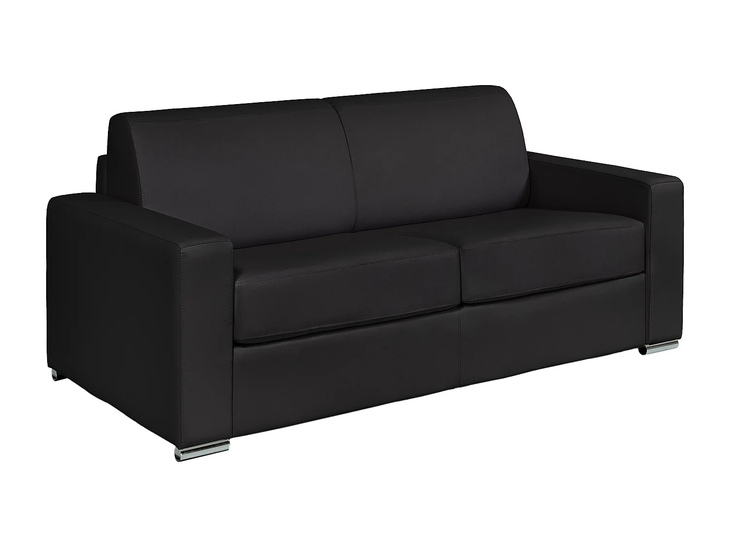 Canapé 4 places convertible express en cuir de buffle noir - Couchage à lattes larges 160 cm - Matelas 14 cm CALITO