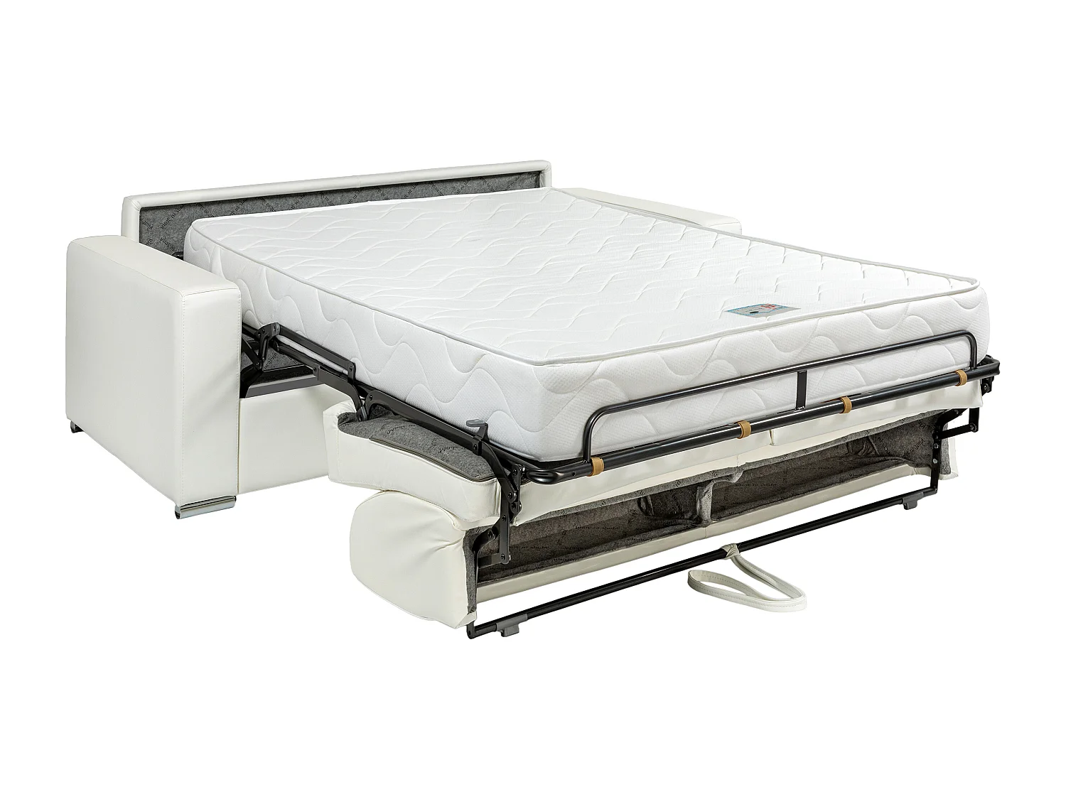Canapé 4 places convertible express en cuir de buffle gris - Couchage à lattes larges 160 cm - Matelas 22 cm avec mémoire de forme CALITO