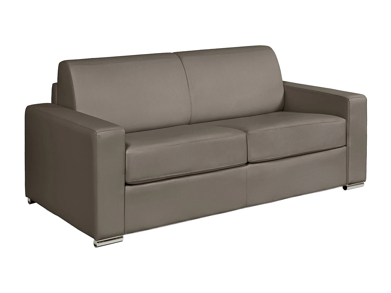 Canapé 4 places convertible express en cuir de buffle taupe - Couchage à lattes larges 160 cm - Matelas 18 cm CALITO