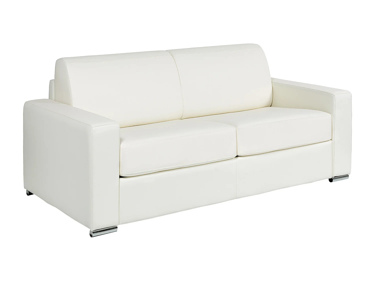 Canapé 4 places convertible express en cuir de buffle blanc - Couchage à lattes larges 160 cm - Matelas 18 cm CALITO