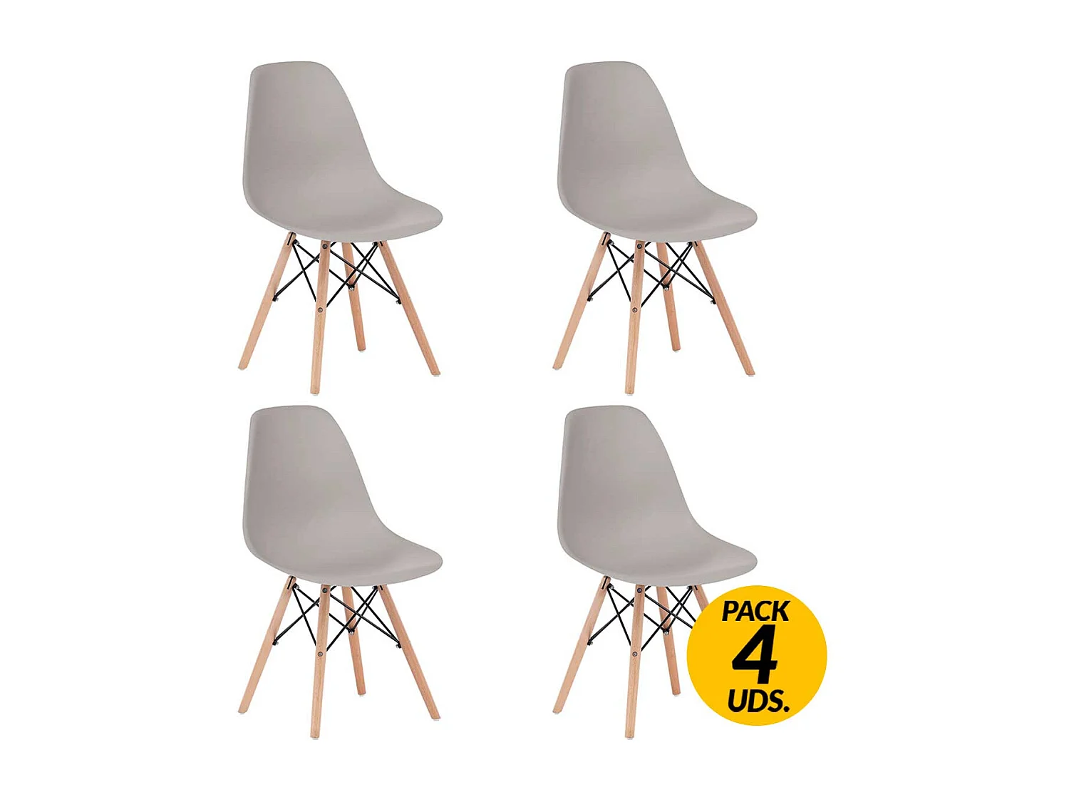 Pack de 4 sillas de comedor París estilo nórdico madera/gris 82x51x46 cm Adec