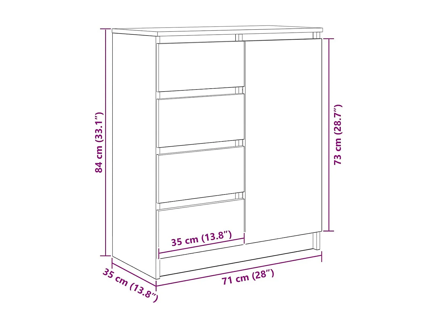 Buffet avec tiroirs blanc 71x35x84 cm bois d'ingénierie