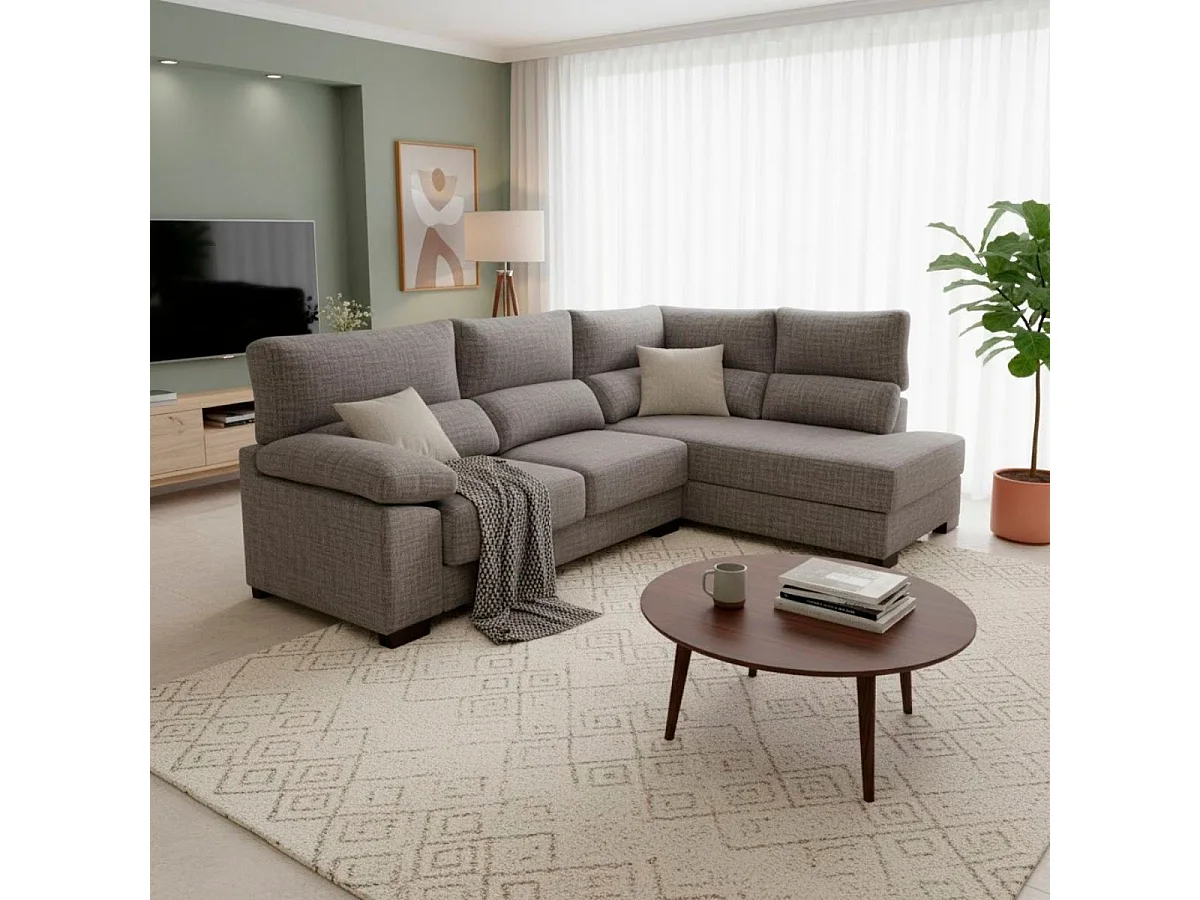 Sofá chaiselongue Meridien 3 plazas deslizante + reclinable tela Bronx derecha gris 100x282x195 cm