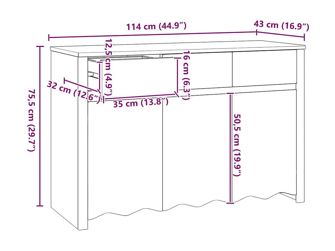 Dressoir Drammen Eiken 114 x 43 x 75,5 cm Massief grenenhout