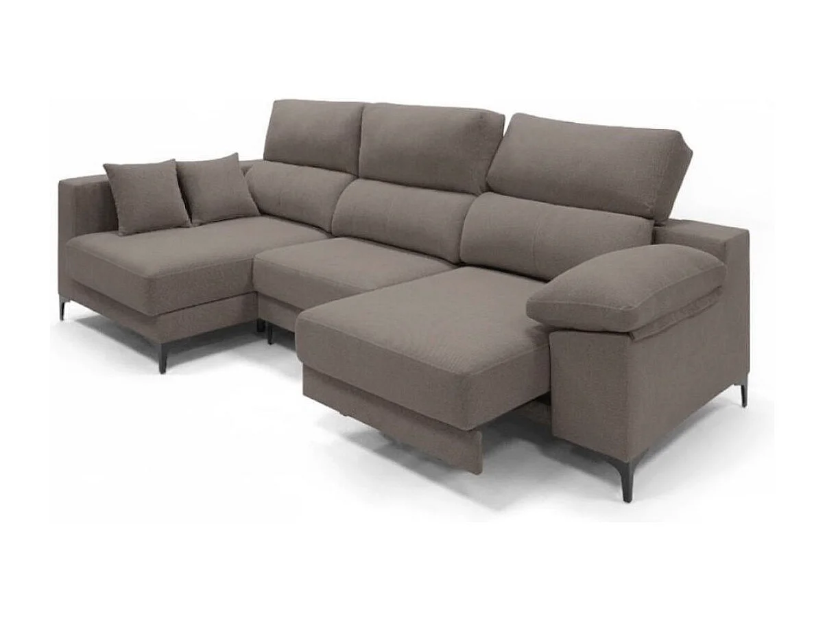 Sofá chaiselongue Santorini 3 plazas deslizante + reclinable tela Bronx izquierda gris 100x275x160 cm