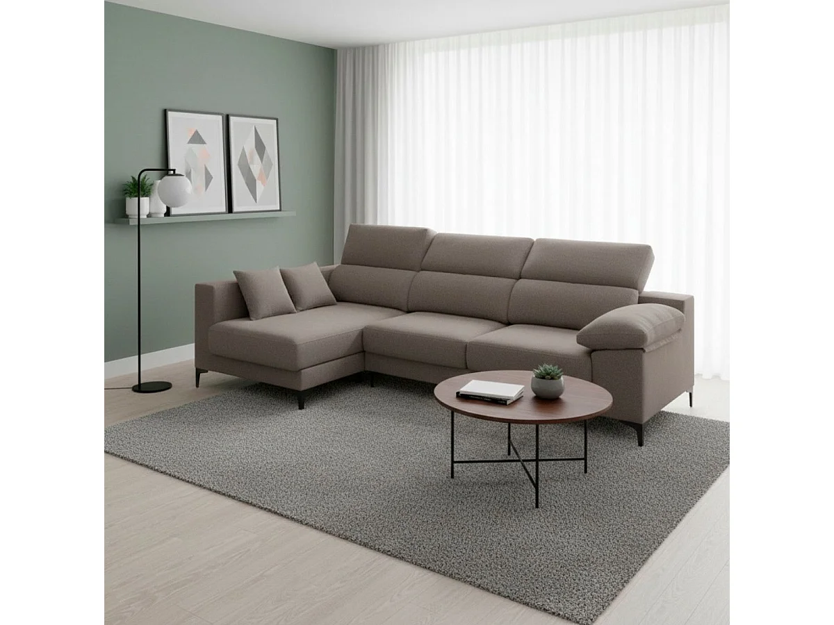 Sofá chaiselongue Santorini 3 plazas deslizante + reclinable tela Bronx izquierda gris 100x275x160 cm