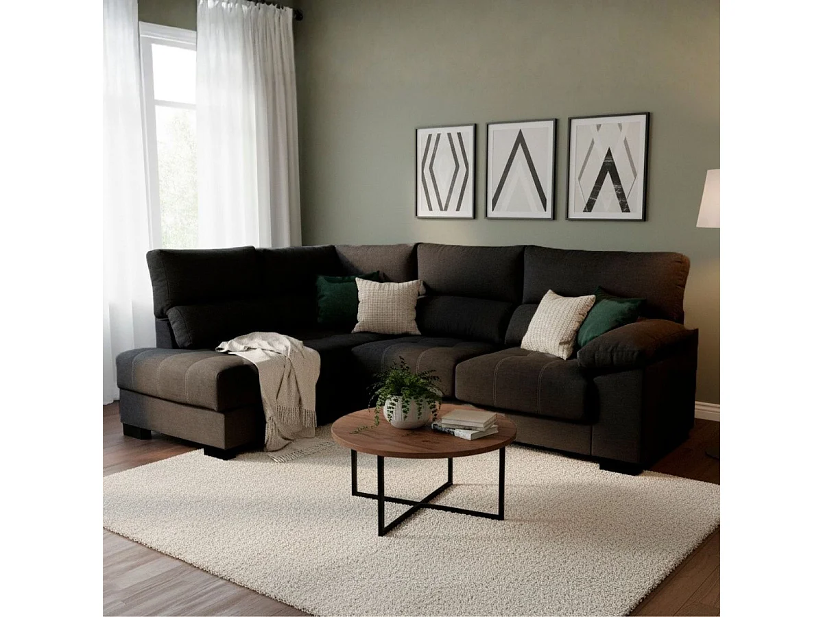 Sofá chaiselongue Meridien 3 plazas deslizante + reclinable tela Bérgamo izquierda negro 100x282x195 cm