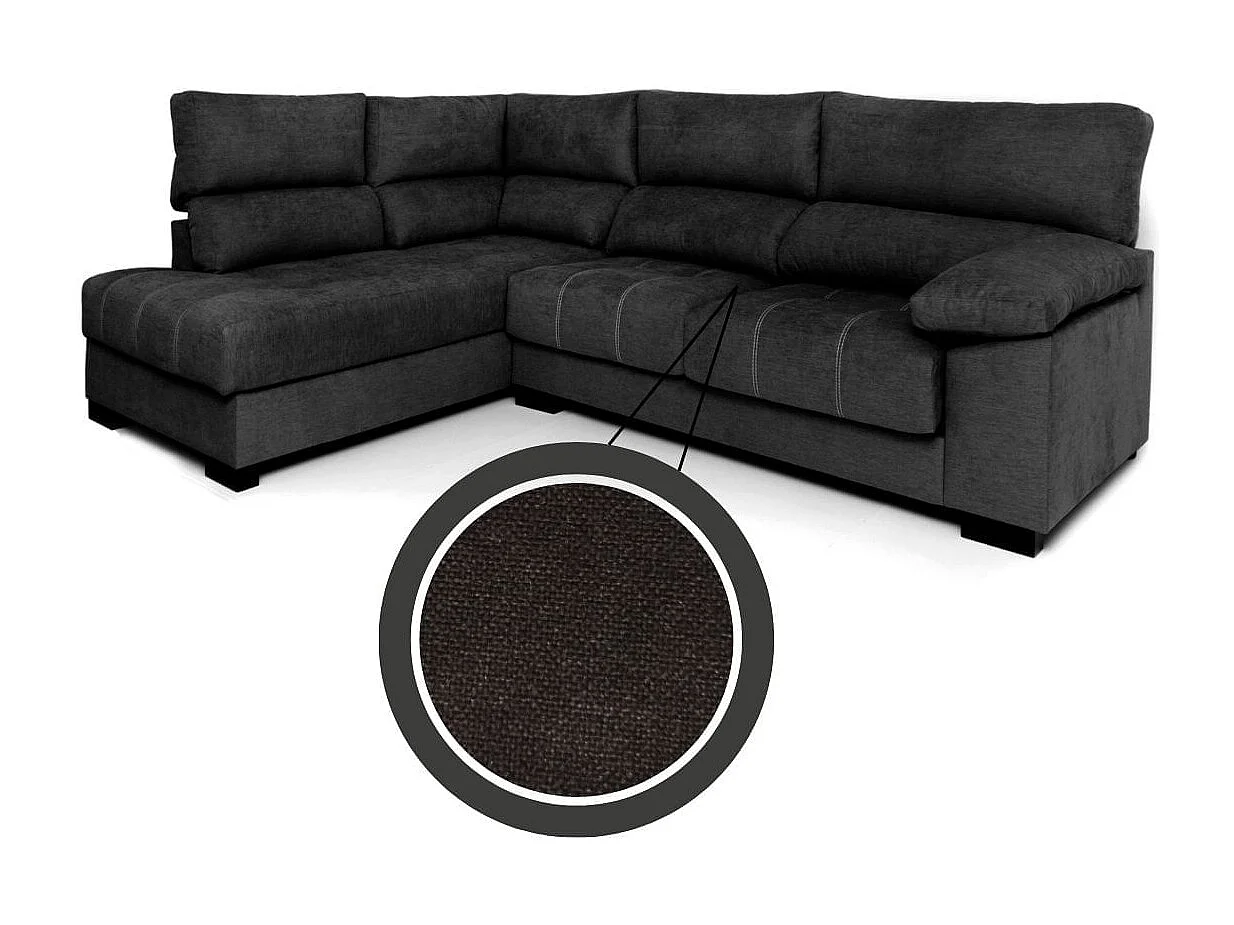 Sofá chaiselongue Meridien 3 plazas deslizante + reclinable tela Bérgamo izquierda negro 100x282x195 cm