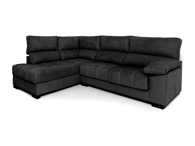 Sofá chaiselongue Meridien 3 plazas deslizante + reclinable tela Bérgamo izquierda negro 100x282x195 cm