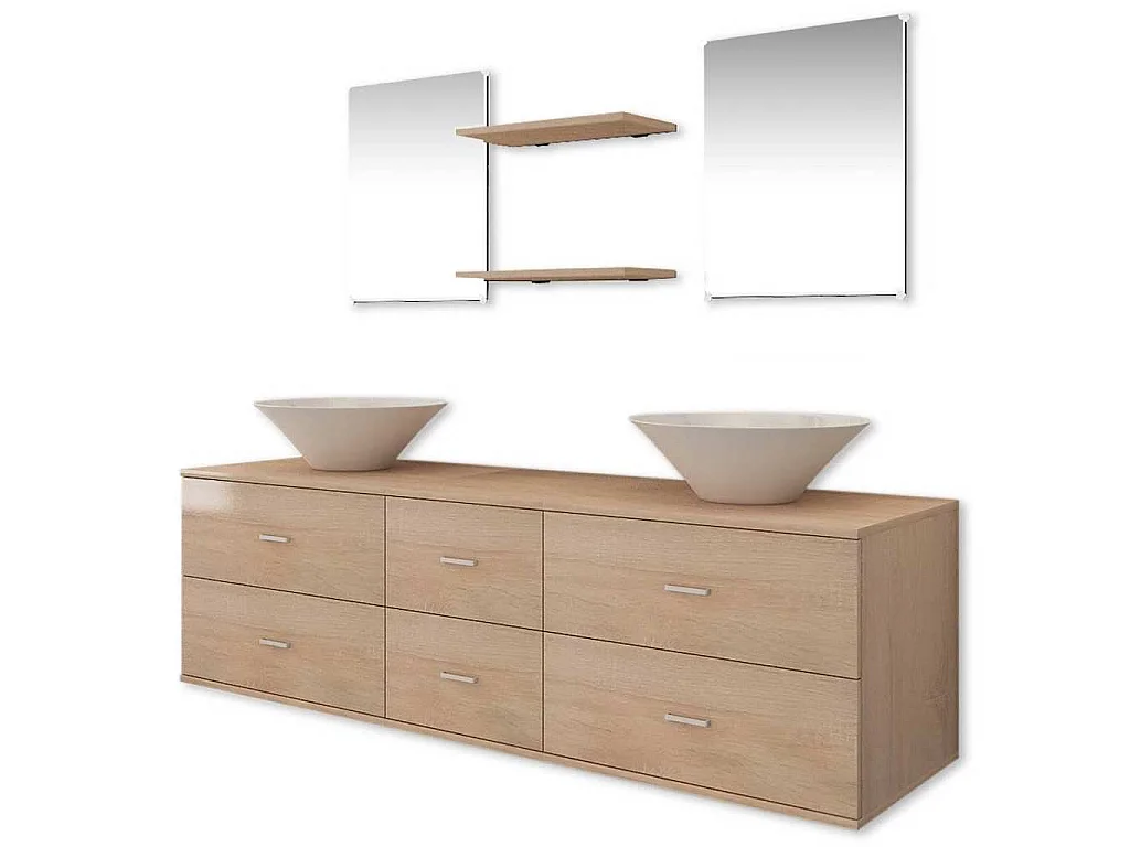 Mobilier de salle de bain avec lavabo 7 pcs Beige
