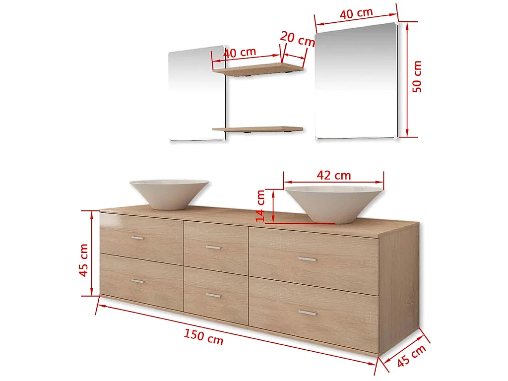 Mobilier de salle de bain avec lavabo 7 pcs Beige