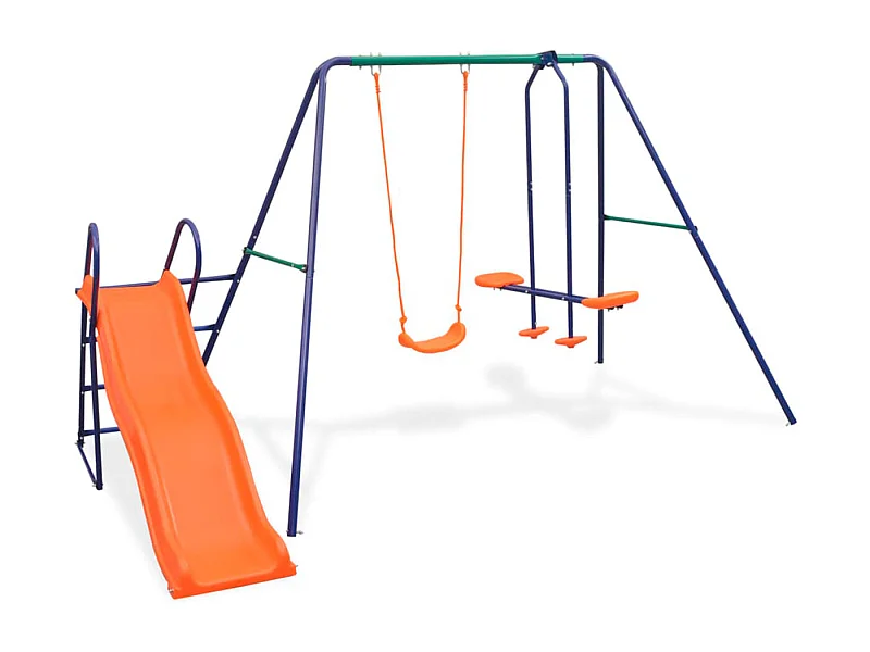 Columpio infantil 3 aiento balancín + tándem + tobogán +3A multicolor 180x297x193 cm
