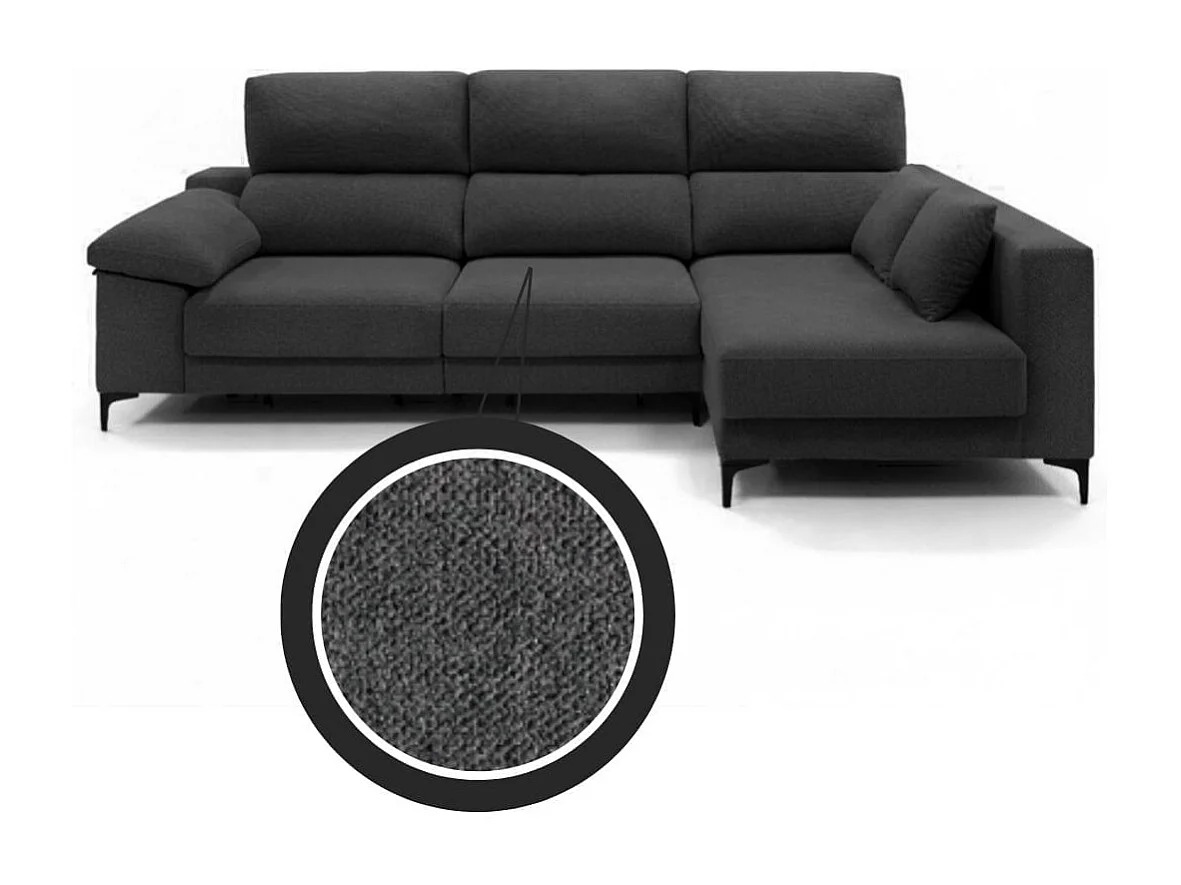 Sofá chaiselongue Santorini 3 plazas deslizante + reclinable tela Bronx derecha antracita 100x275x160 cm