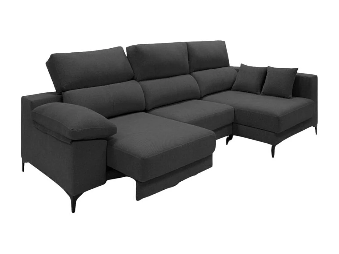 Sofá chaiselongue Santorini 3 plazas deslizante + reclinable tela Bronx derecha antracita 100x275x160 cm