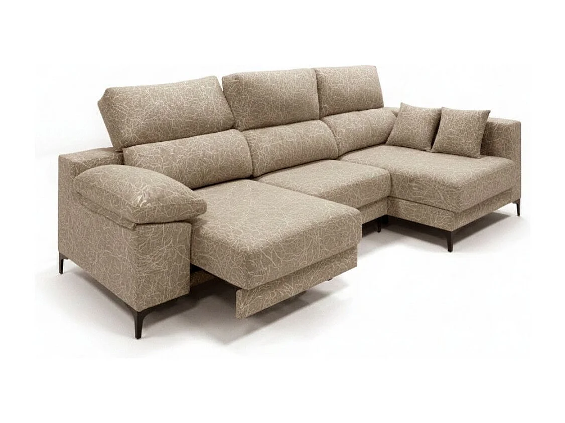 Sofá chaiselongue Santorini 3 plazas deslizante + reclinable tela Ópera derecha gris claro 100x275x160 cm