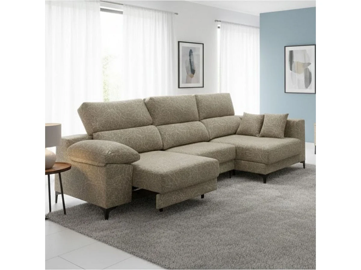 Sofá chaiselongue Santorini 3 plazas deslizante + reclinable tela Ópera derecha gris claro 100x275x160 cm