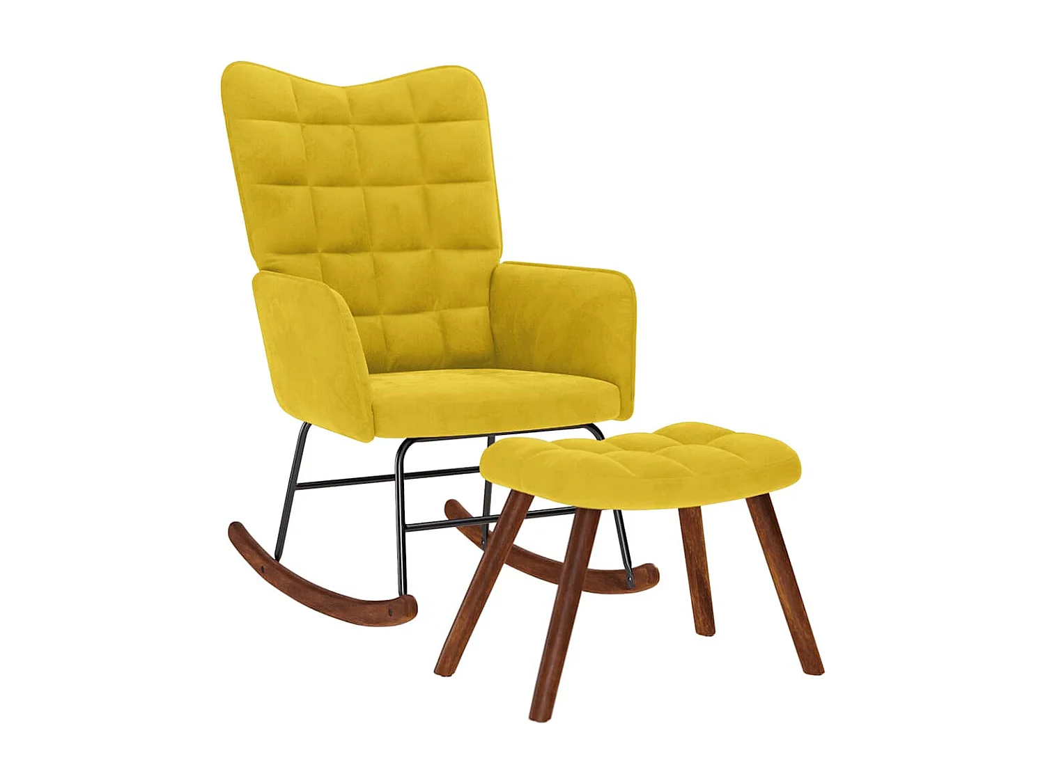 Chaise à bascule avec tabouret en velours jaune