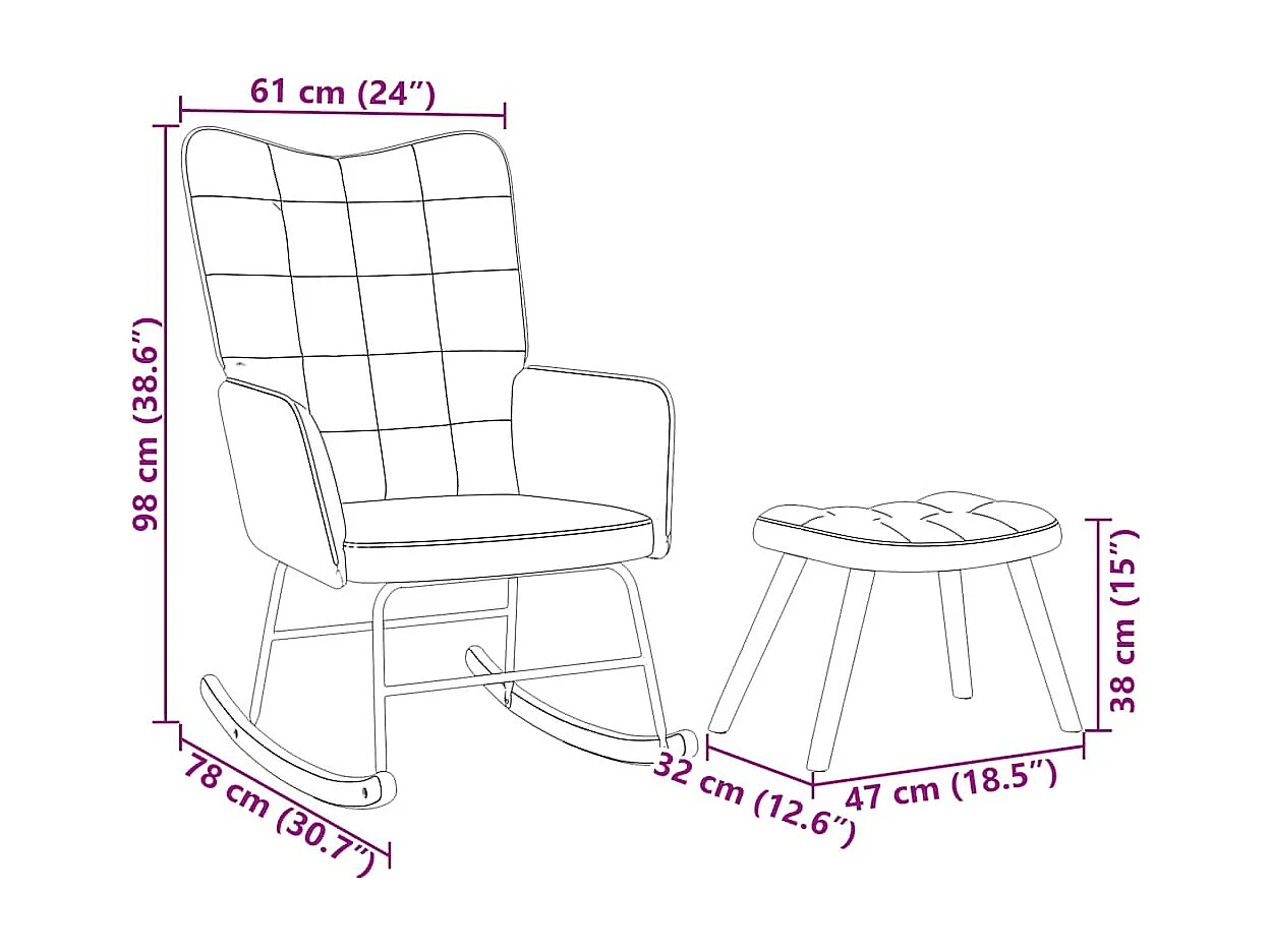 Chaise à bascule avec tabouret en velours jaune