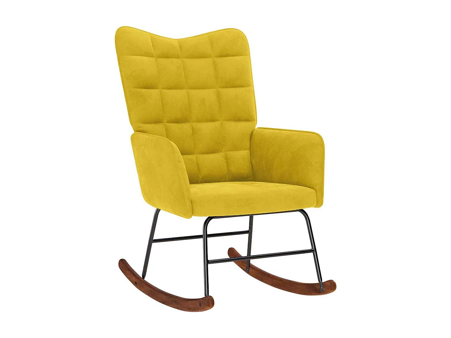 Chaise à bascule avec tabouret en velours jaune