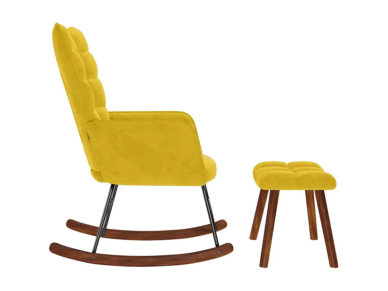 Chaise à bascule avec tabouret en velours jaune