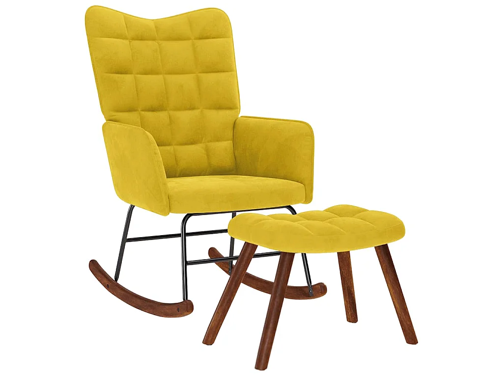 Chaise à bascule avec tabouret en velours jaune
