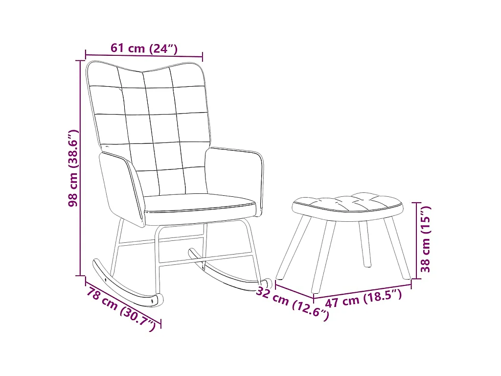 Chaise à bascule avec tabouret en velours jaune