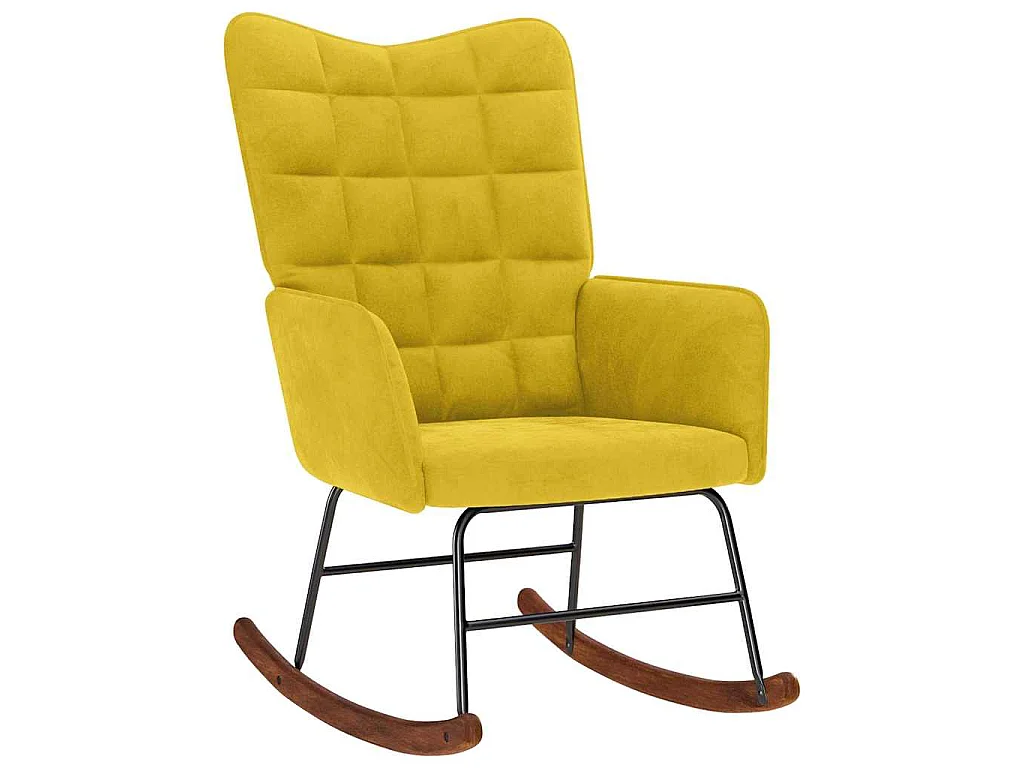 Chaise à bascule avec tabouret en velours jaune