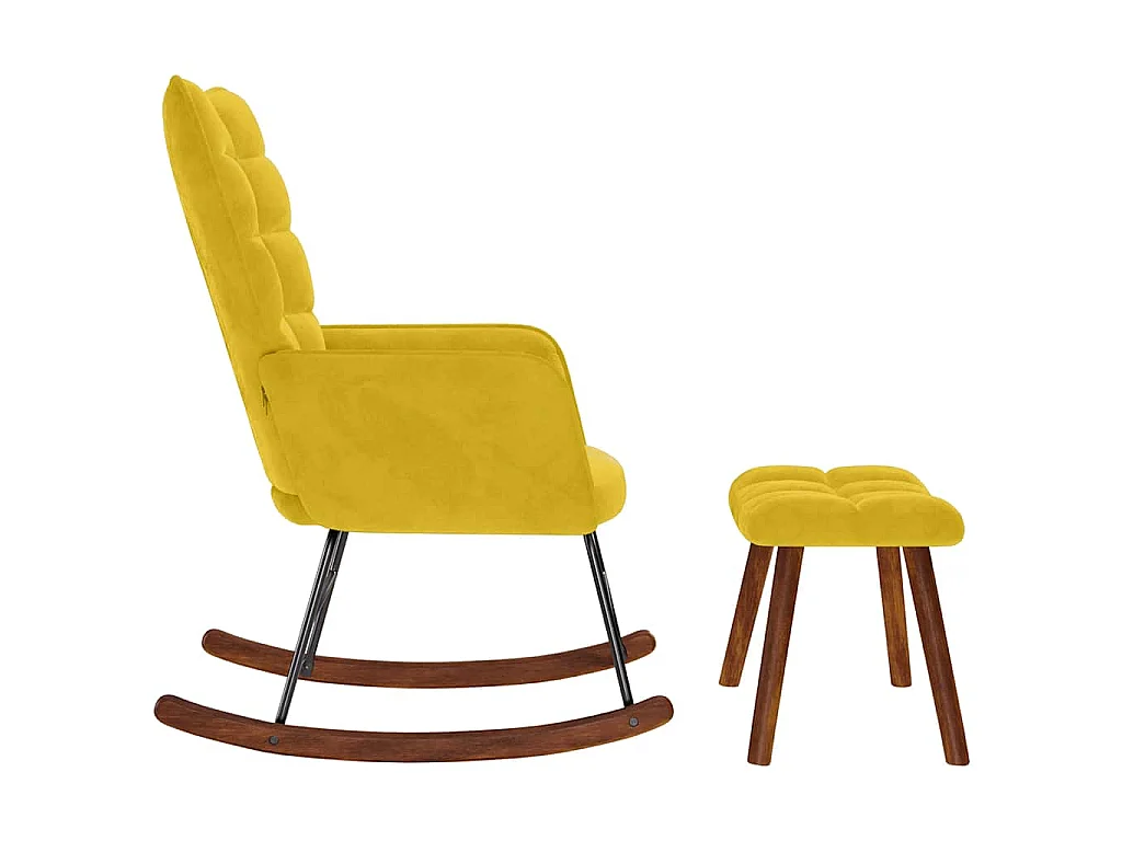 Chaise à bascule avec tabouret en velours jaune