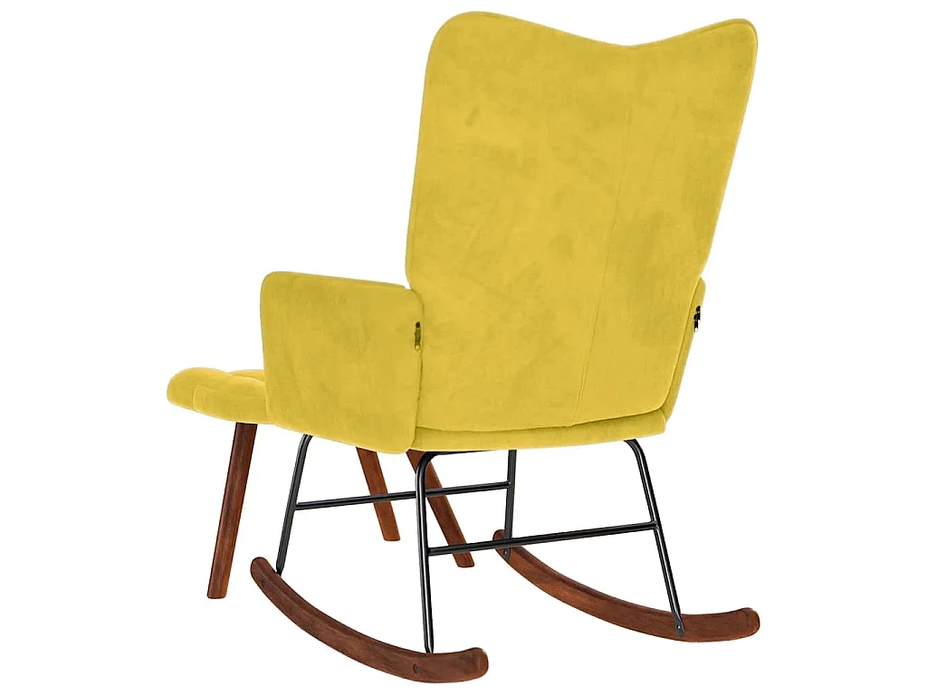 Chaise à bascule avec tabouret en velours jaune