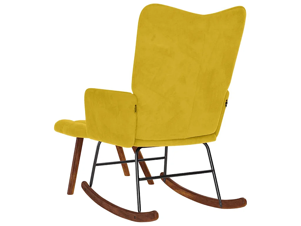 Chaise à bascule avec tabouret en velours jaune