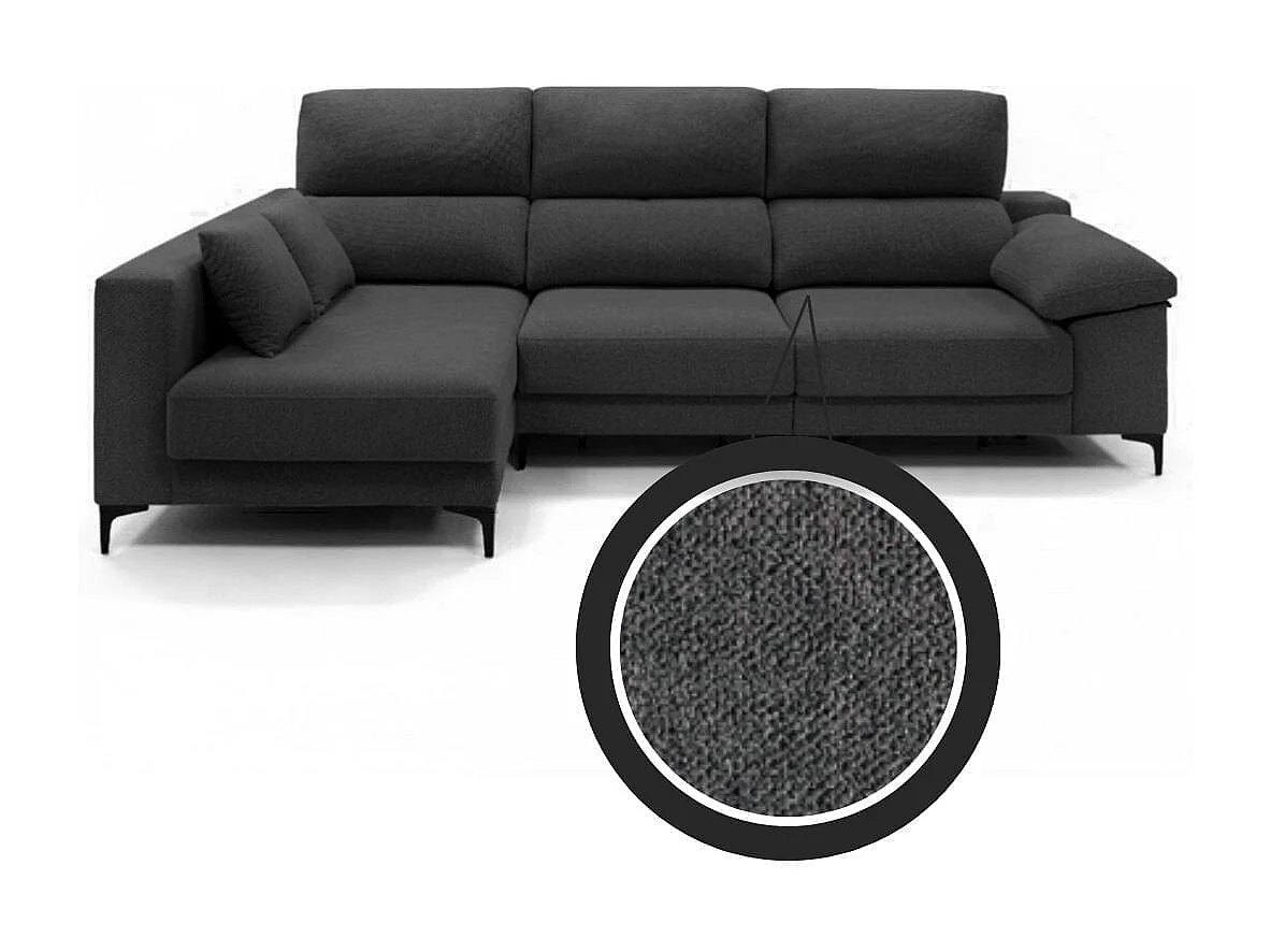 Sofá chaiselongue Santorini 3 plazas deslizante + reclinable tela Bronx izquierda antracita 100x275x160 cm