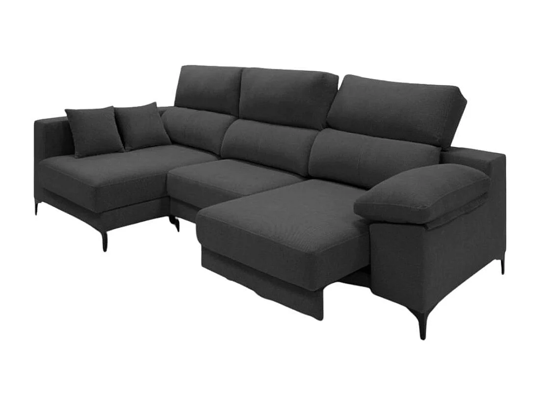 Sofá chaiselongue Santorini 3 plazas deslizante + reclinable tela Bronx izquierda antracita 100x275x160 cm