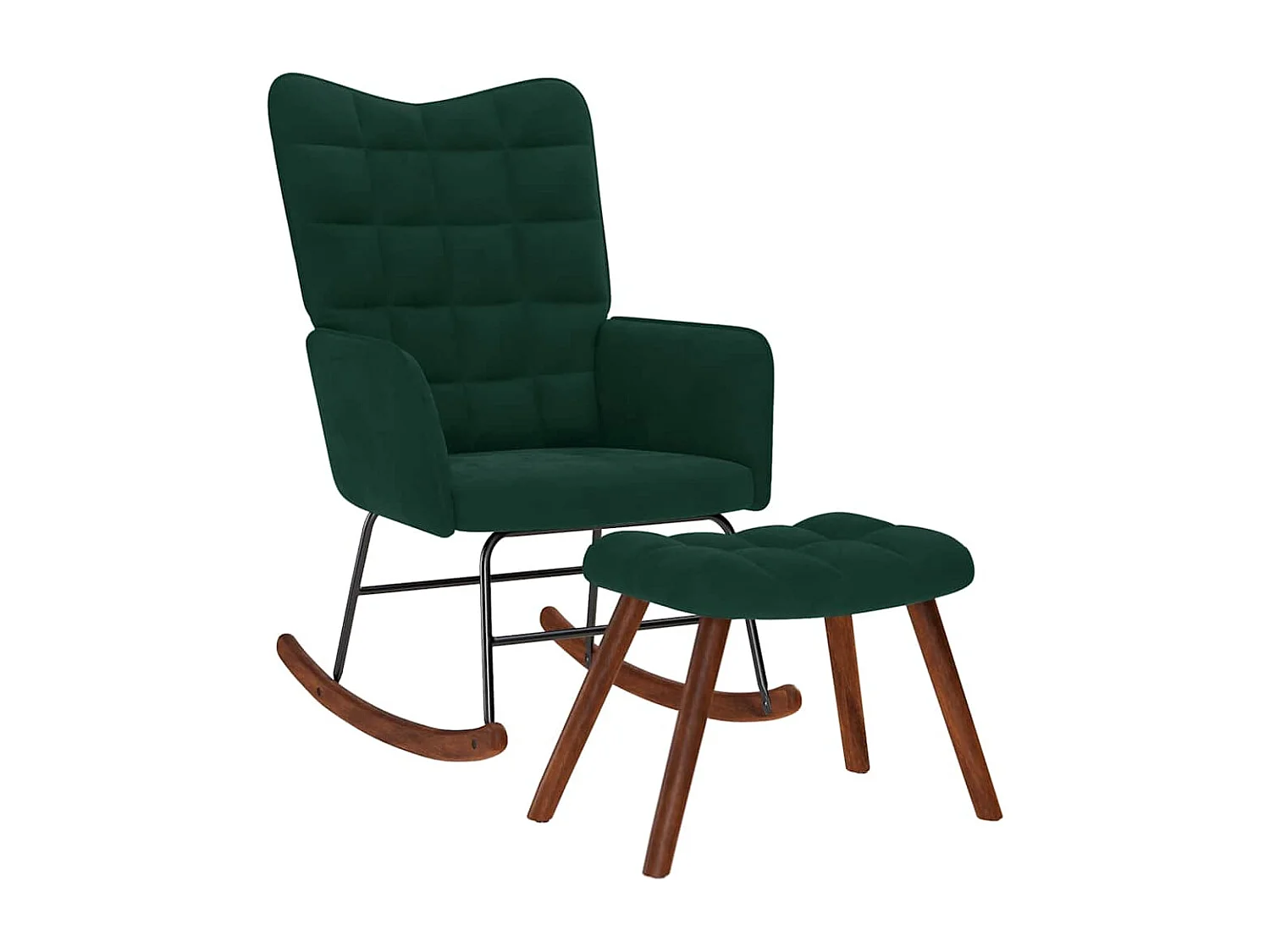 Chaise à bascule avec tabouret en velours vert foncé