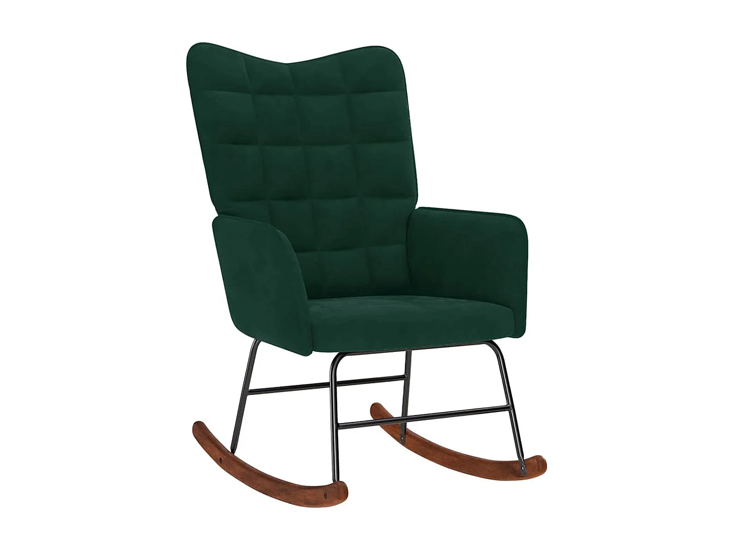 Chaise à bascule avec tabouret en velours vert foncé