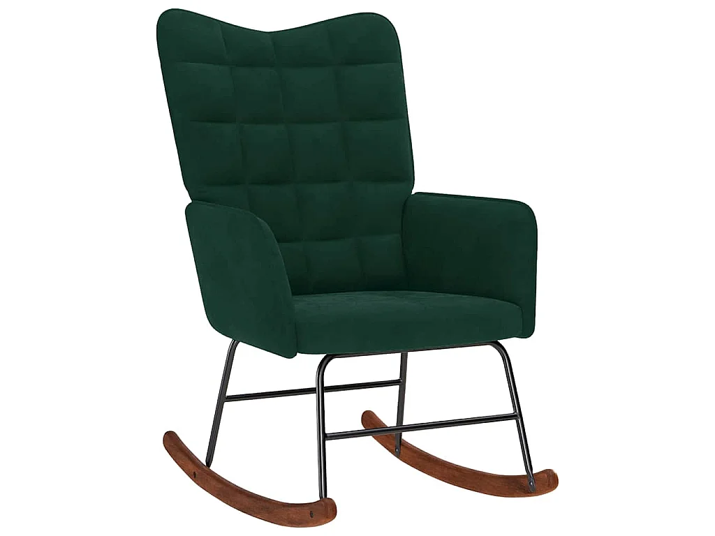 Chaise à bascule avec tabouret en velours vert foncé