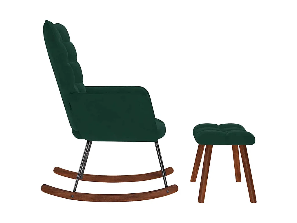 Chaise à bascule avec tabouret en velours vert foncé