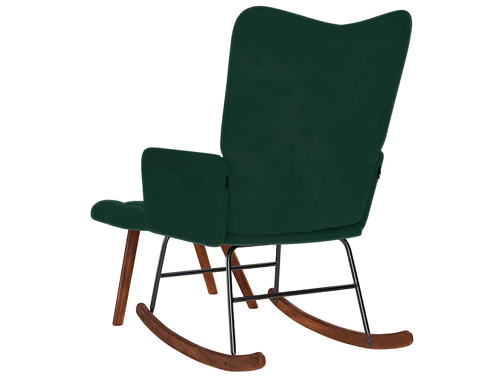 Chaise à bascule avec tabouret en velours vert foncé