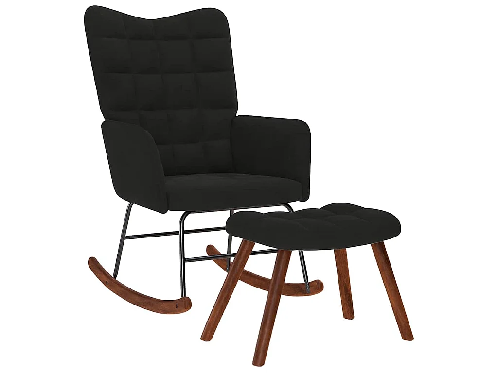 Chaise à bascule avec tabouret en velours noir