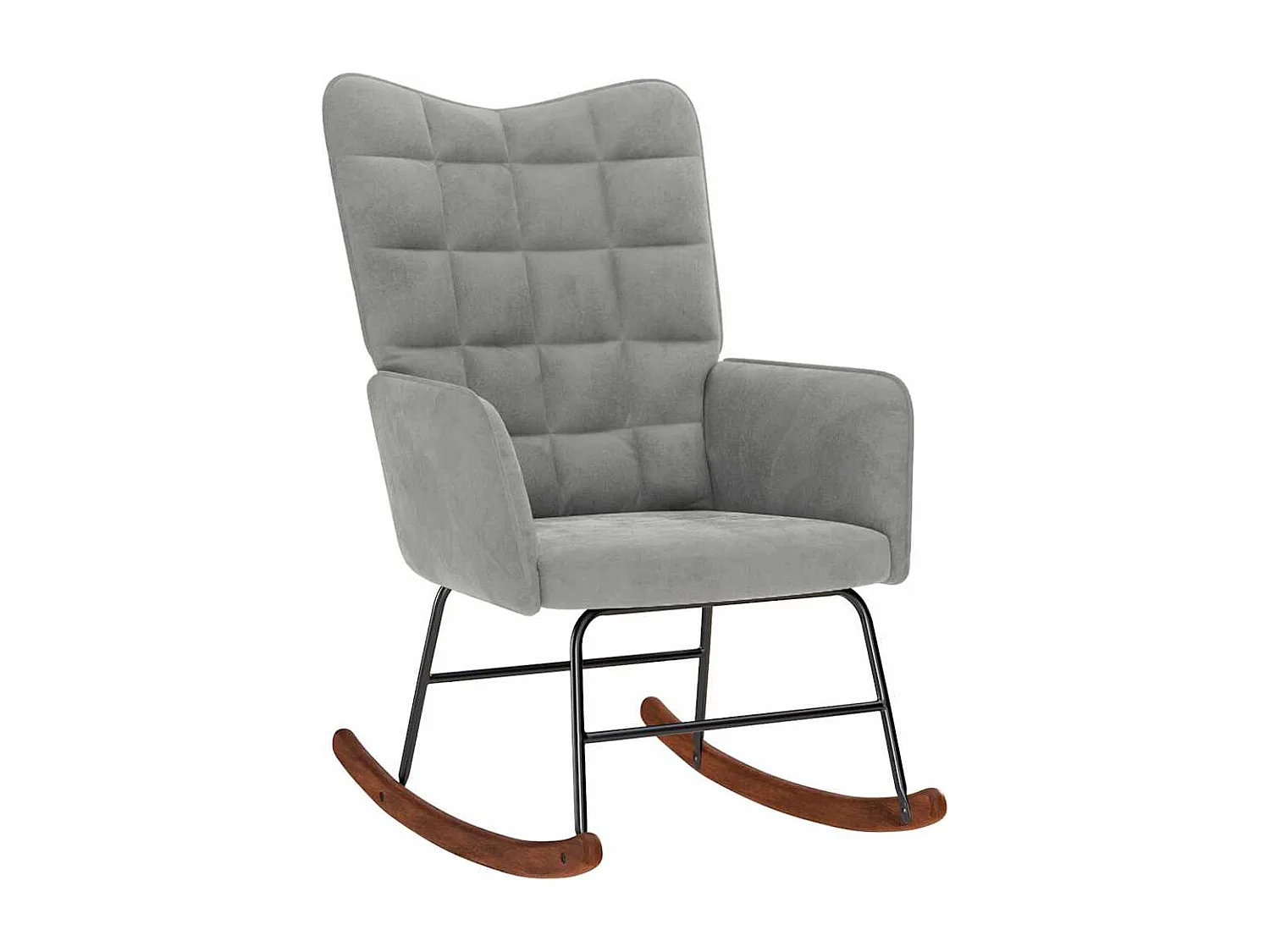 Chaise à bascule avec tabouret en velours gris clair