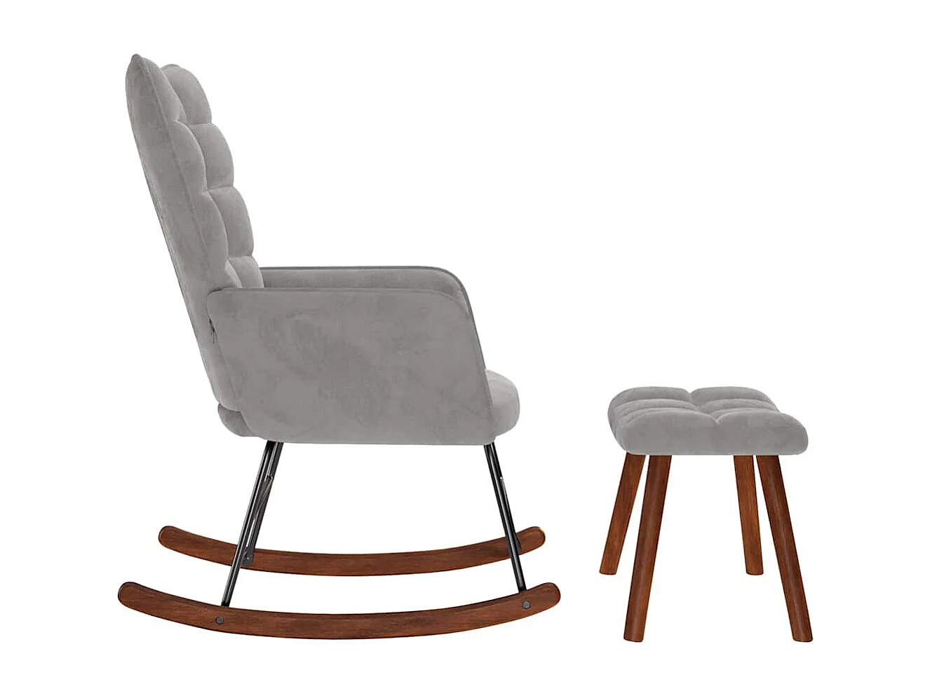 Chaise à bascule avec tabouret en velours gris clair