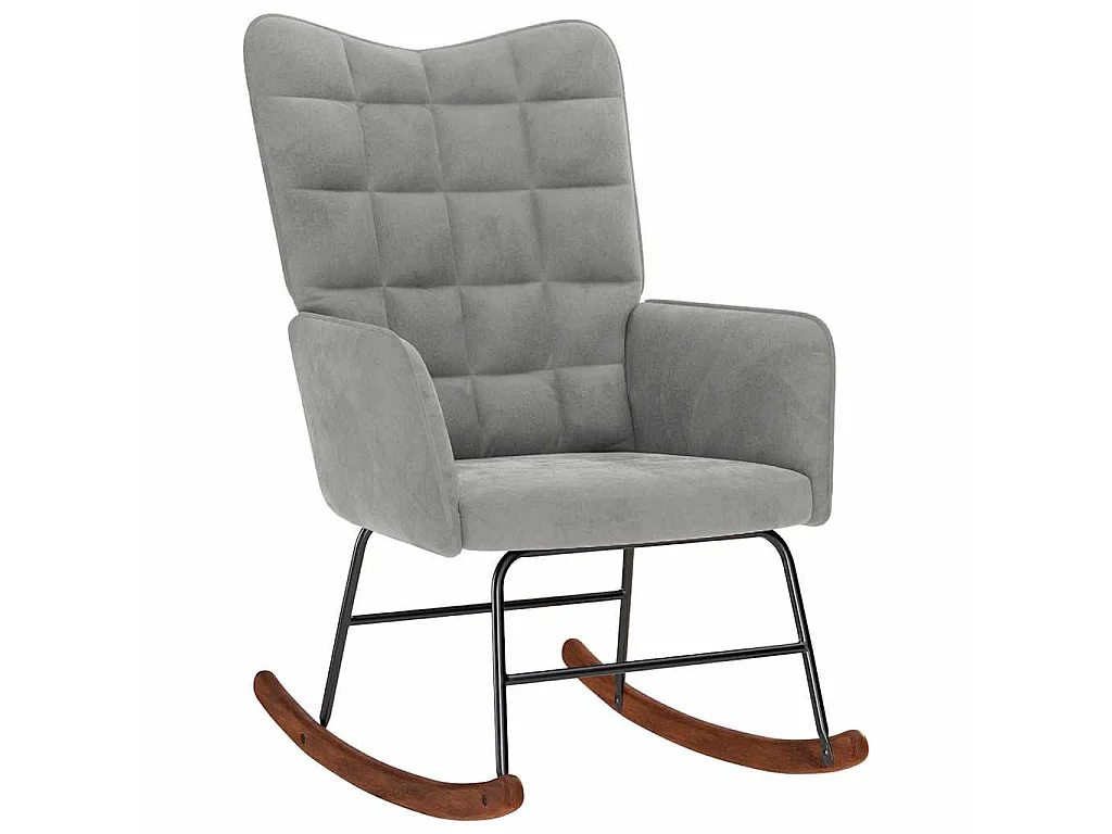 Chaise à bascule avec tabouret en velours gris clair