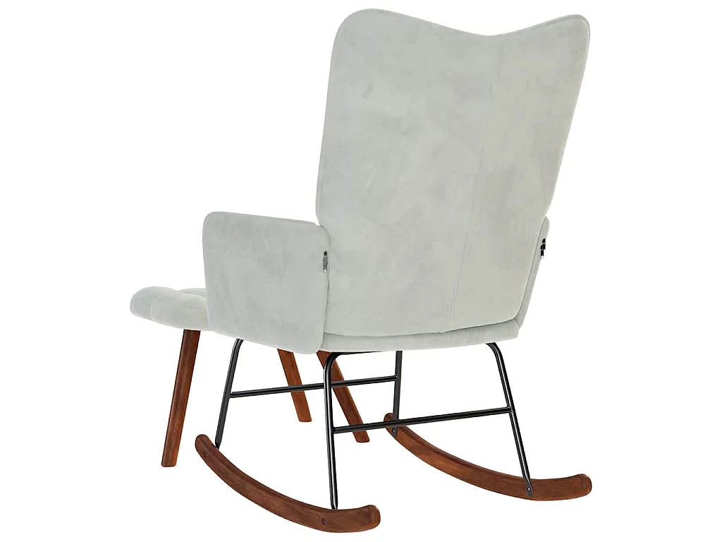 Chaise à bascule avec tabouret en velours gris clair