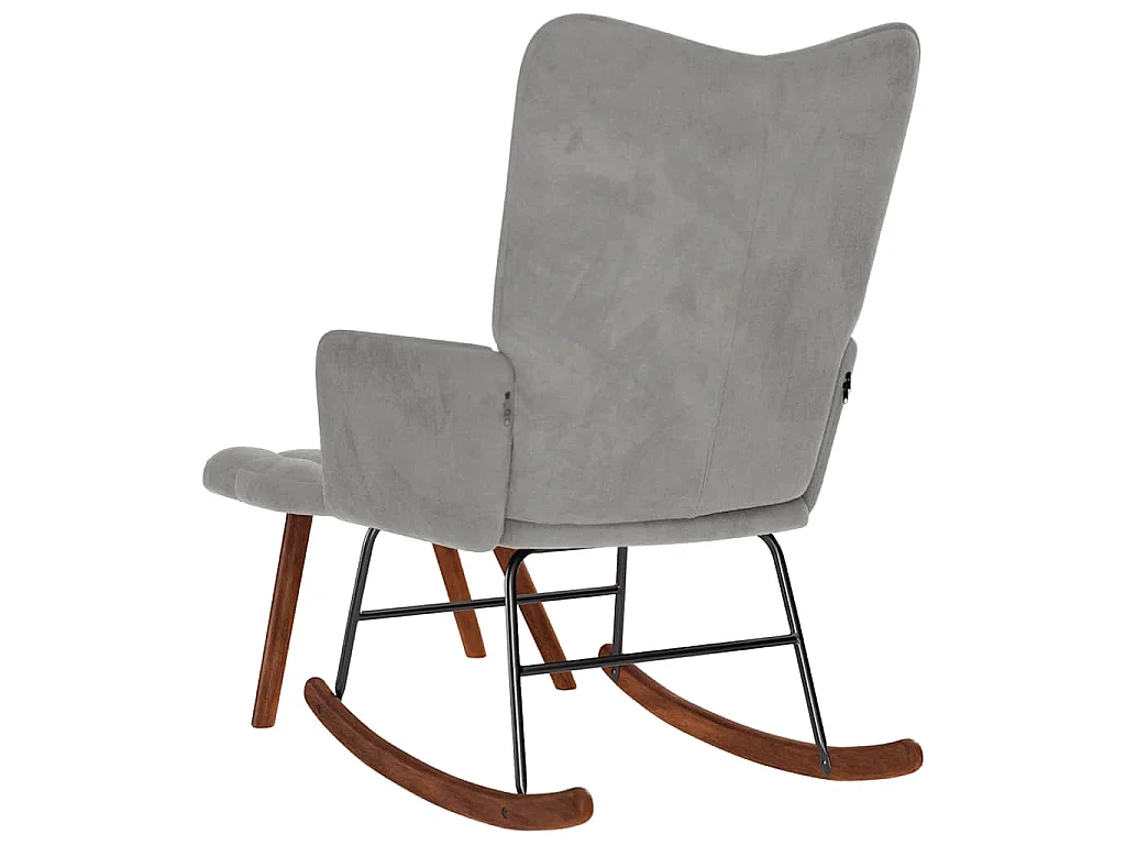 Chaise à bascule avec tabouret en velours gris clair